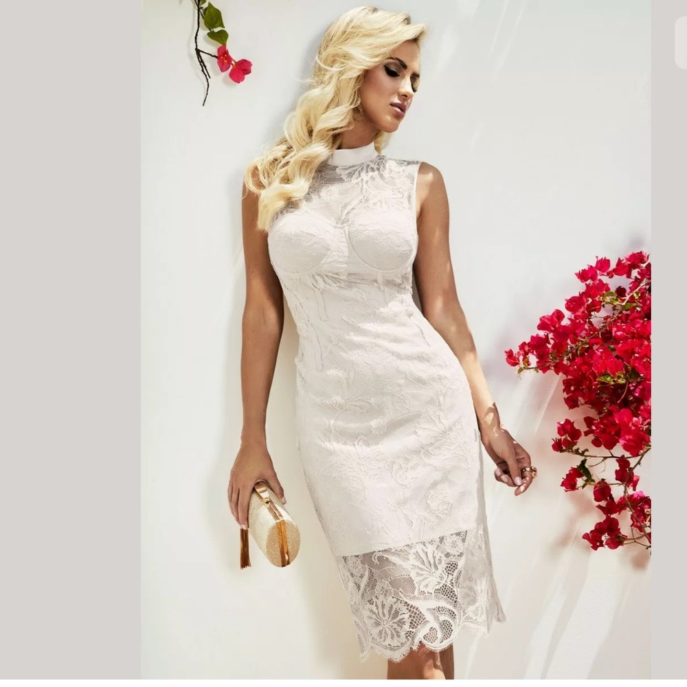 Euc Guess Marciano Lou Lace Midi Corset Dress 8 M